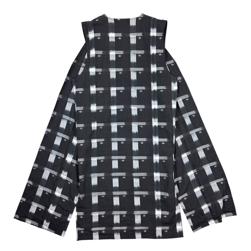 Vintage Artexco RL Handmade Guatemala Ikat Long Duster Vest Black White Artsy XL
